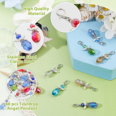 48Pcs 8 Style Glass Alloy Pendant Decorations HJEW-FH00126-1