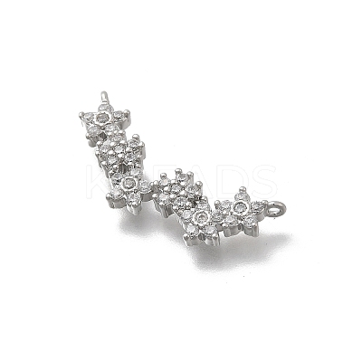 Brass Micro Pave Clear Cubic Zirconia 6 Flower Links Connector Charms KK-D431-072P-1