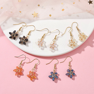 5 Pairs 5 Color Lampwork Starfish Dangle Earrings EJEW-JE05443-S-1