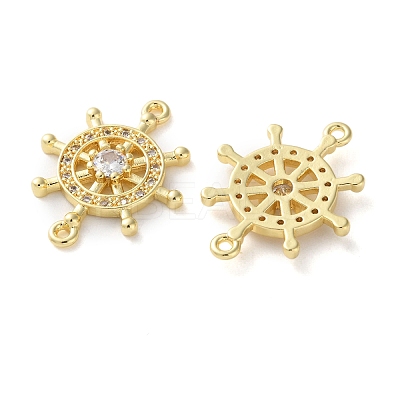 Rack Plating Brass Clear Cubic Zirconia Helm Connector Charms KK-C084-20G-1