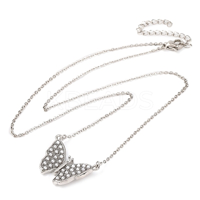 Brass & Plastic Imitation Pearl Buttefly Pendant Necklaces NJEW-F326-05P-1