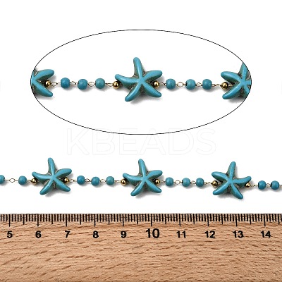 Handmade 304 Stainless Steel Synthetic Turquoise Starfish Link Chains CHS-L032-05G-02-1