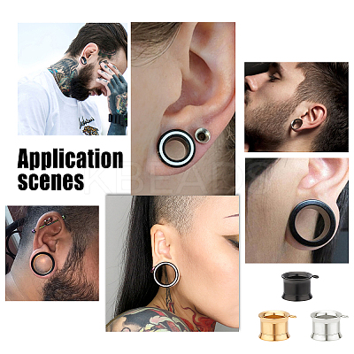 6Pcs 3 Colors 316 Stainless Steel Ear Tunnels Plugs Gauges STAS-UN0034-11D-1