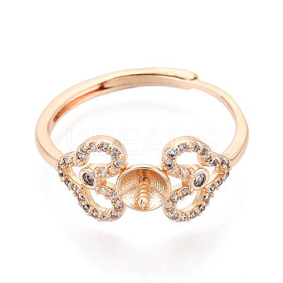 Heart Brass Micro Pave Clear Cubic Zirconia Adjustable Ring Settings KK-T076-49G-1