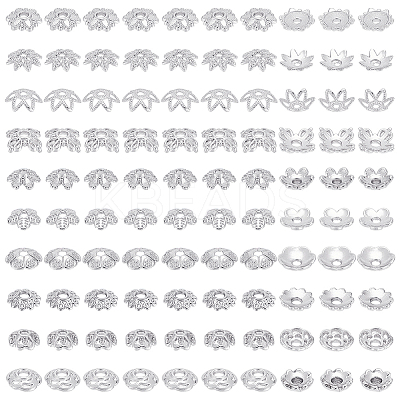 100Pcs 10 Styles Brass Bead Caps KK-PH0012-35S-1
