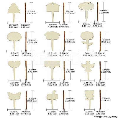 60Pcs 12 Styles Wood Pieces WOOD-CJ0002-05-1