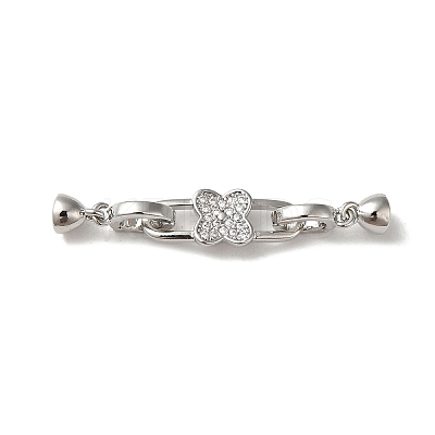 Brass Micro Pave Clear Cubic Zirconia Fold Over Clasps KK-B079-02P-1