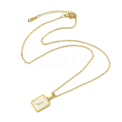 Ion Plating(IP) Rectangle with Initial Letter 304 Stainless Steel Pendant Necklace NJEW-R265-04G-J-1