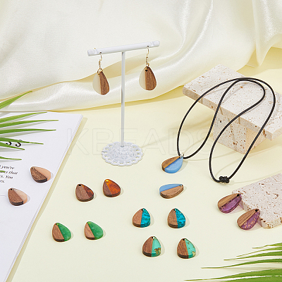 16Pcs 8 Colors Transparent Resin & Walnut Wood Big Pendants RESI-HS0001-01D-1