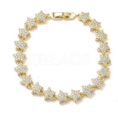 Clear Cubic Zirconia Star Link Chains Bracelet BJEW-G773-01G-1