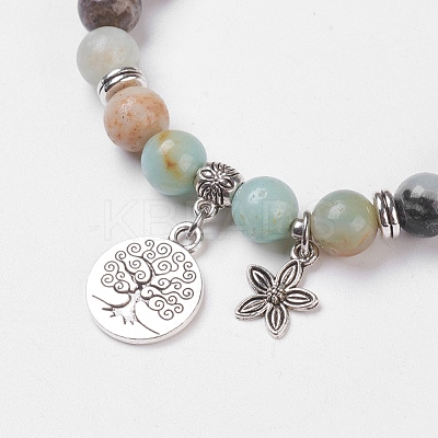 Natural Flower Amazonite Stretch Bracelets BJEW-JB03772-02-1