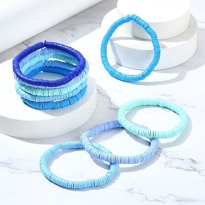 30Pcs 5 Colors Polymer Clay Heishi Surfer Stretch Bracelets Set BJEW-SW00135-1