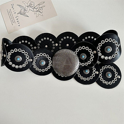 Western Retro PU Leather & Resin Imitation Gemstone Disc Chain Belts with Alloy Buckles AJEW-WH20060-33-1