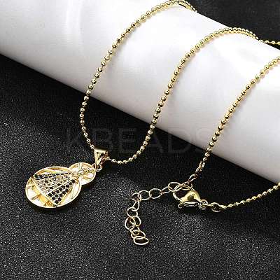 Brass Clear & Blue Cubic Zirconia Nossa Senhora Aparecida Virgin Pendant Necklaces for Women NJEW-U039-01B-G-1