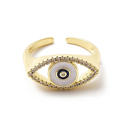 Clear Cubic Zirconia Horse Eye with Enamel Open Cuff Ring KK-H439-57G-1