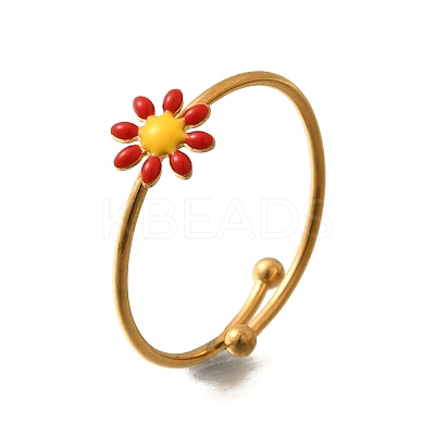 Daisy 304 Stainless Steel Enamel Open Cuff Rings for Women RJEW-M061-01G-02-1