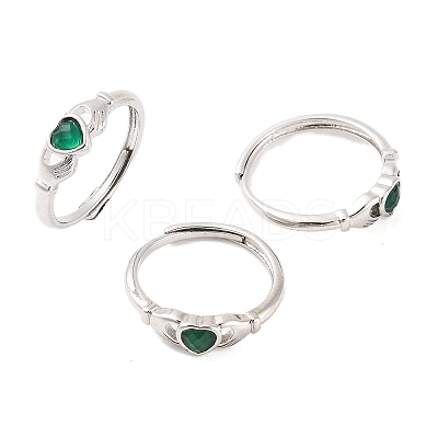 Hand with Heart Natural Mixed Stone Adjustable Rings RJEW-Q817-06P-1