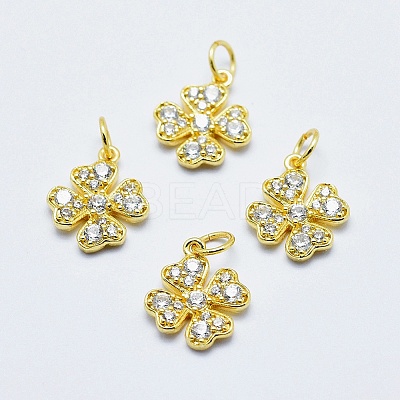 Brass Micro Pave Clear Cubic Zirconia Charms ZIRC-J040-07G-NR-1