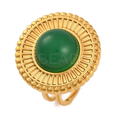 Flat Round Natural Mixed Stone Finger Rings RJEW-Q822-02G-1