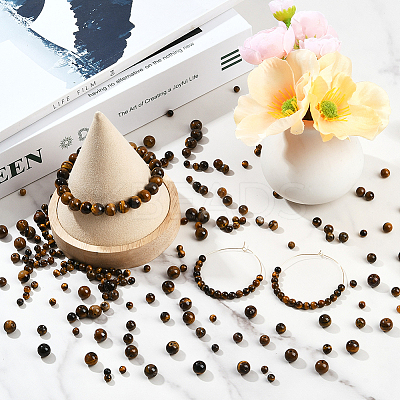 100Pcs Round Natural Tiger Eye Beads G-SP0001-21C-1