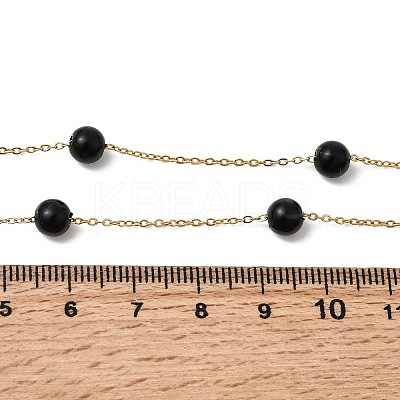 Stainless Steel & Imitation Pearl Round Link Chain Necklaces for Women WGE4439-05-1