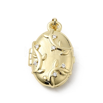 Brass Micro Pave Clear Cubic Zirconia Locket Pendants KK-L262-07G-1