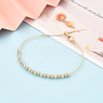 Adjustable Brass Beaded Slider Bracelets for Women BJEW-T022-17G-1