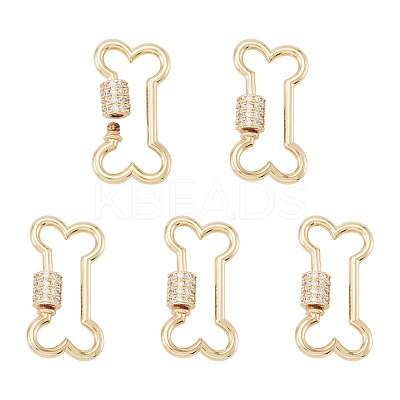 5 Pcs Brass Micro Pave Clear Cubic Zirconia Screw Carabiner Lock Charms KK-TA0003-17-1