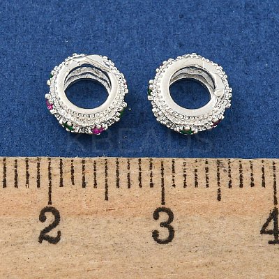 Rack Plating Brass Micro Pave Colorful Cubic Zirconia European Beads KK-L215-016A-S-1