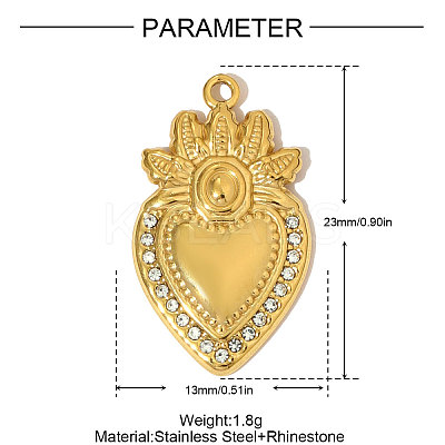 304 Stainless Steel with Rhinestone Pendants STAS-OY005-04G-1