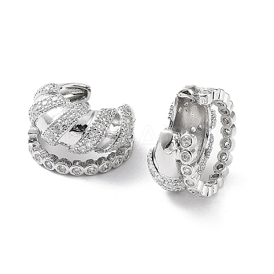 Rack Plating Brass Micro Pave Cubic Zirconia Cuff Earrings for Women KK-Z038-24P-1