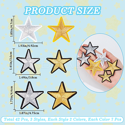 42Pcs 6 Styles Star Computerized Embroidery Cloth Iron on/Sew on Patches FIND-CP0002-14-1