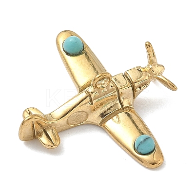 304 Stainless Steel with Dyed Synthetic Turquoise Plane Pendants STAS-G374-03G-1