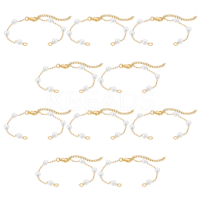 10Pcs Round ABS Imitation Pearl Beads Link Chain Bracelet Making AJEW-UN0002-08-1