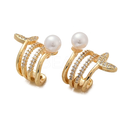 Fishtail Brass Micro Pave Clear Cubic Zirconia Cuff Earrings EJEW-Z111-04G-01-1