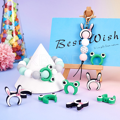 12Pcs 2 Styles Rabbit Ear & Frog Silicone Focal Beads SIL-TA0001-91-1