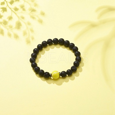 Natural Lava Rock & Synthetic Hematite & Acrylic Beaded Stretch Bracelet BJEW-JB08553-03-1