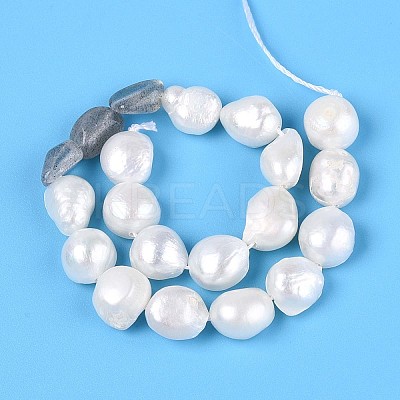 Natural Labradorite Nuggets & Natural Cultured Freshwater Pearl Beads Strands PEAR-N023-01A-17-1