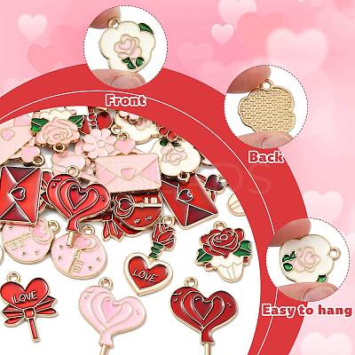 30Pcs 15 Styles Valentine's Day Theme Alloy Enamel Pendants ENAM-FS0004-22-1