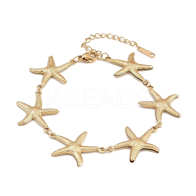 304 Stainless Steel Starfish Link Bracelets for Women LS-BJEW-G759-01G-1