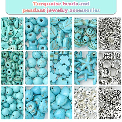 DIY Mixed Shapes Synthetic Turquoise Beads Bracelets Making Kits DIY-FS0007-53-1
