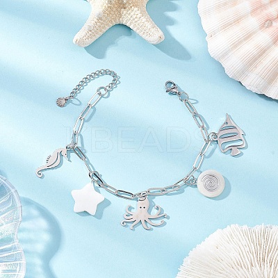 Ocean Theme 304 Stainless Steel Charm Bracelets BJEW-JB12218-02-1