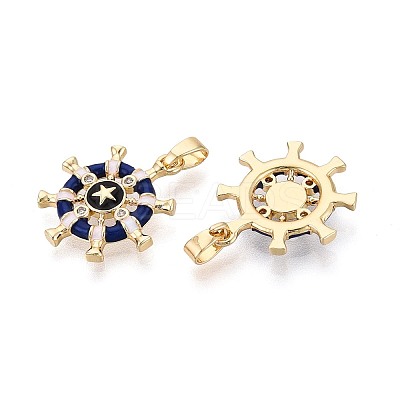 Brass Micro Pave Clear Cubic Zirconia and Enamel Pendants KK-T075-91B-G-1