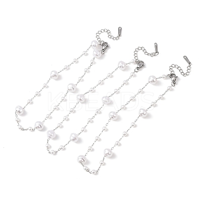 ABS Plastic Pearl Round Beads Link Bracelets BJEW-G774-05P-1