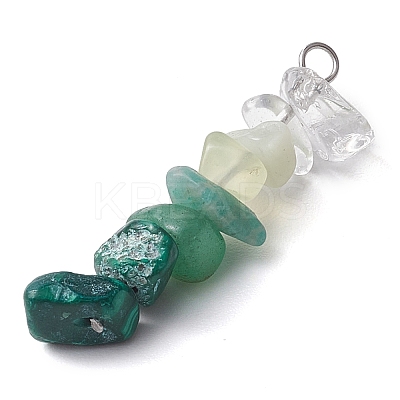 Gradient Color Natural Quartz Crystal & Natural Green Aventurine & Natural Prehnite & Natural Malachite Chip Beaded Pendants PALLOY-JF02790-05-1