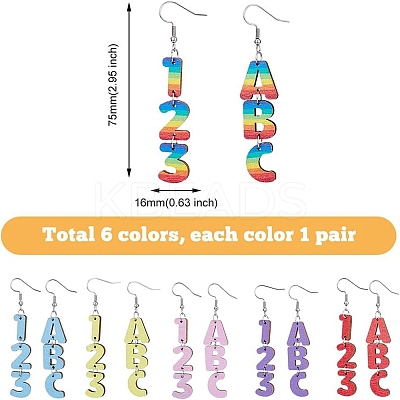 6 Sets 6 Colors Wood Dangle Earrings with Iron Pins EJEW-FI0003-27-1