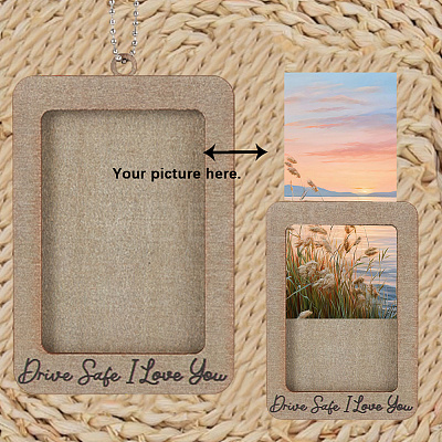Rectangle with Word Drive Safely I Love You Wood Hanging Photo Frame HJEW-SP0001-19C-1