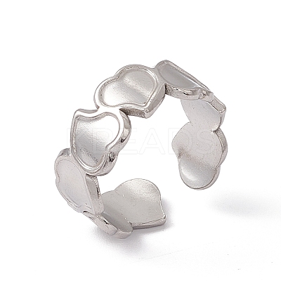 Non-Tarnish 304 Stainless Steel Heart Wrap Open Cuff Ring for Women RJEW-C045-15P-1
