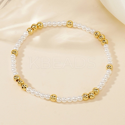 Bohemian Style Brass & Imitation Pearl Stretch Bracelets for Women FP3372-1