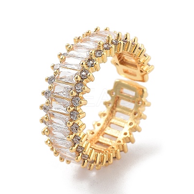 Brass with Cubic Zirconia Open Cuff Rings RJEW-B053-06-1